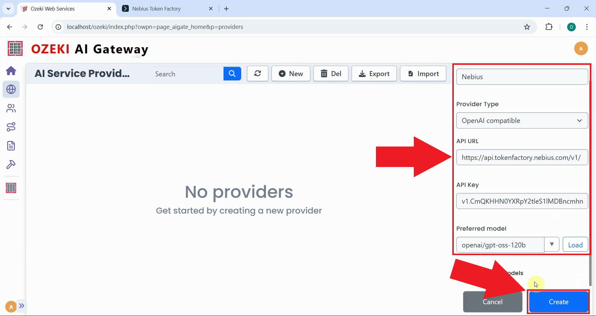 Enter details and create provider