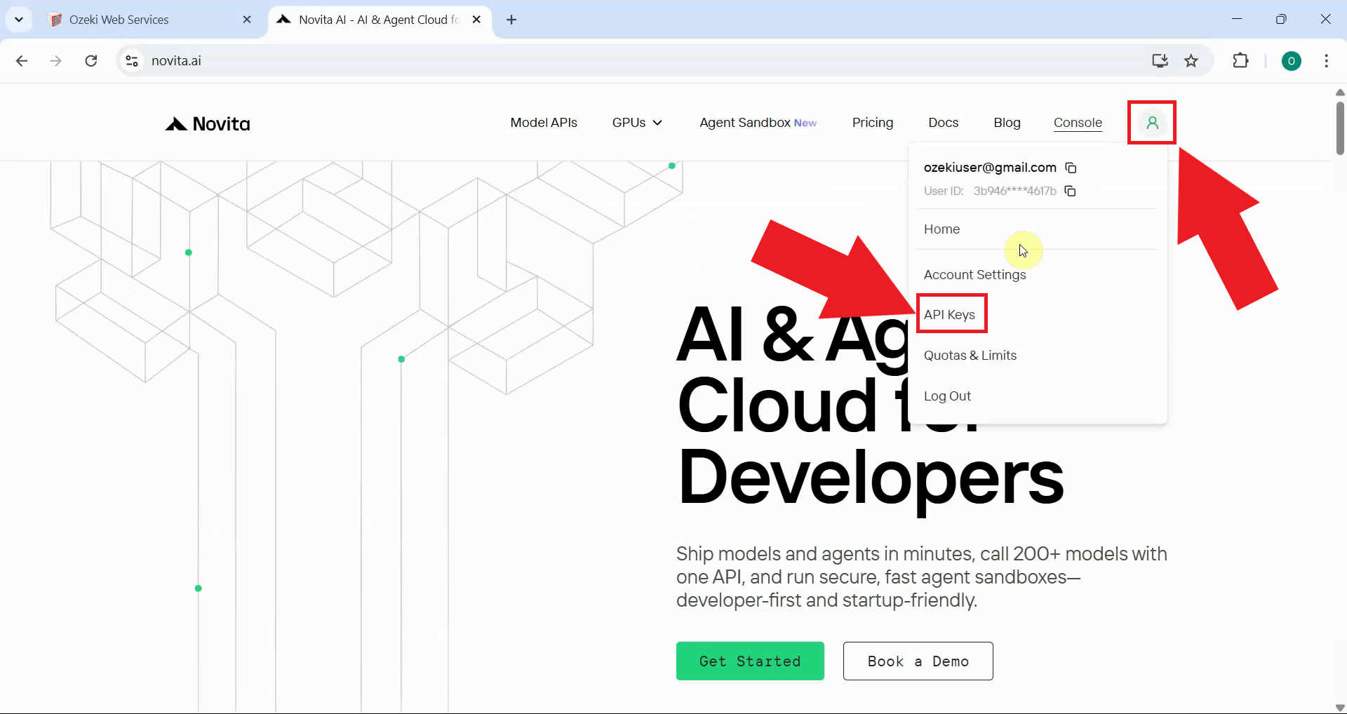 Open account key management page