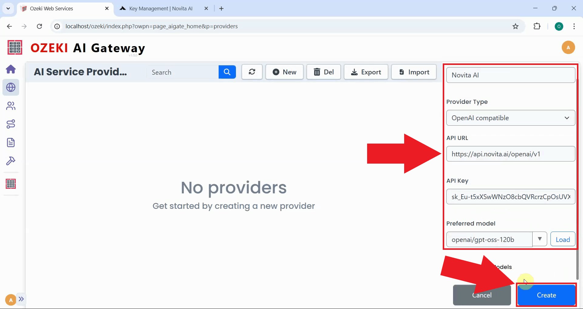 Enter details and create provider