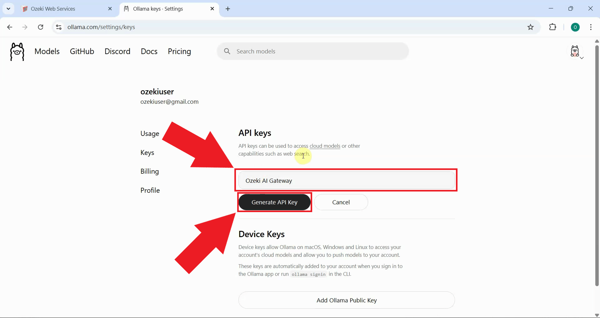 Enter details and generate key