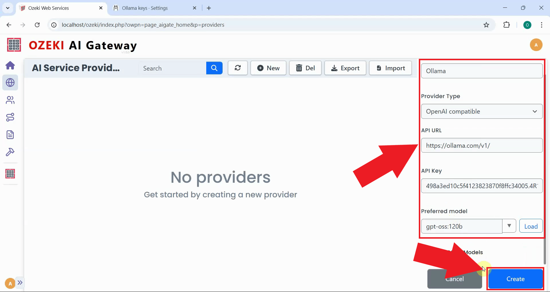 Enter details and create provider