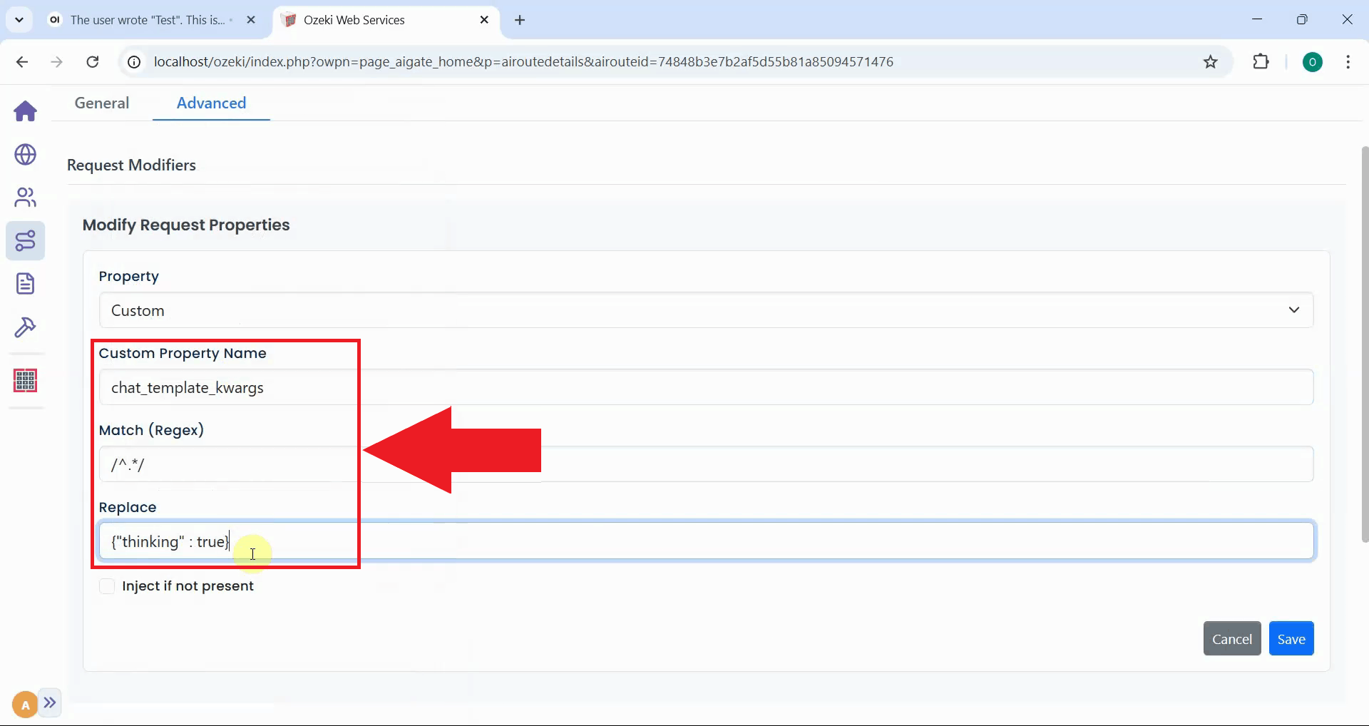 Enter property name, match and replace