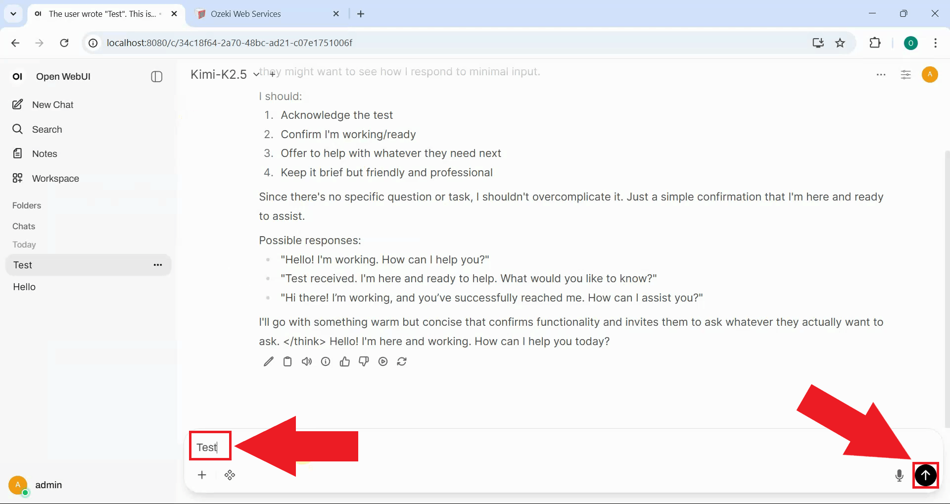Send test prompt to Kimi K2.5 model