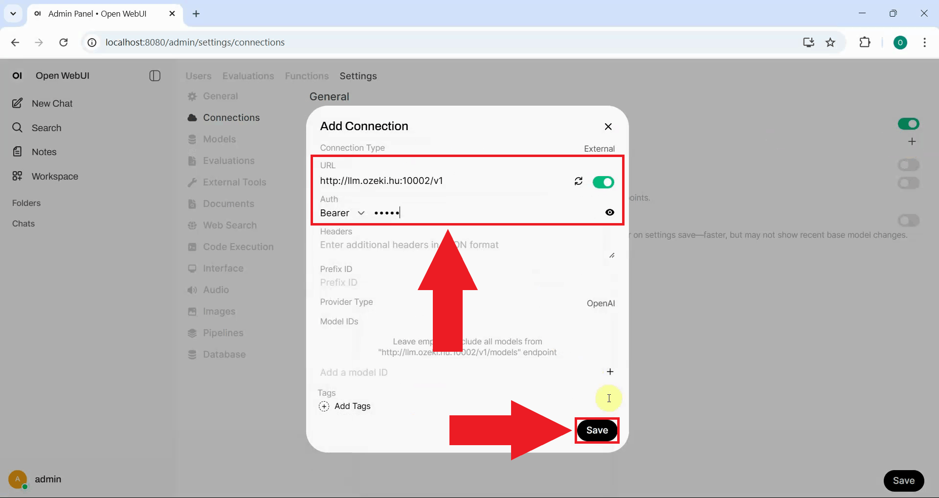Enter connection details and save