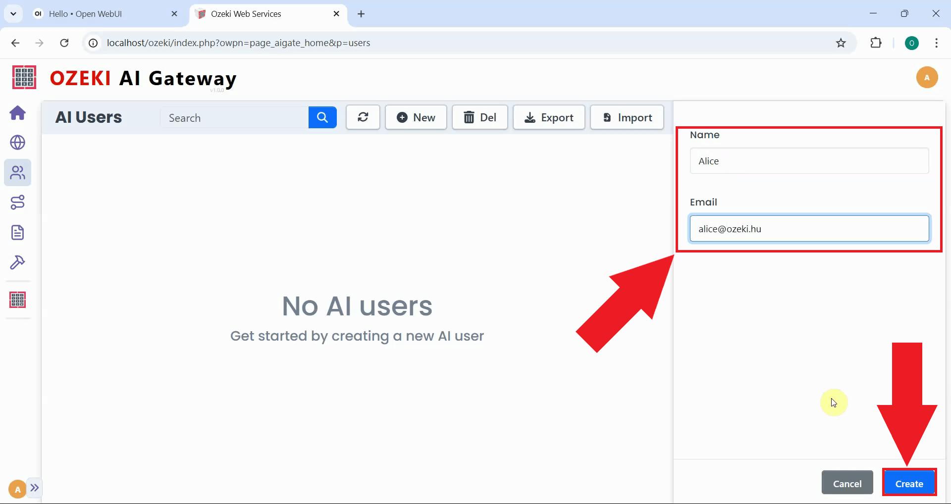Enter user details and create