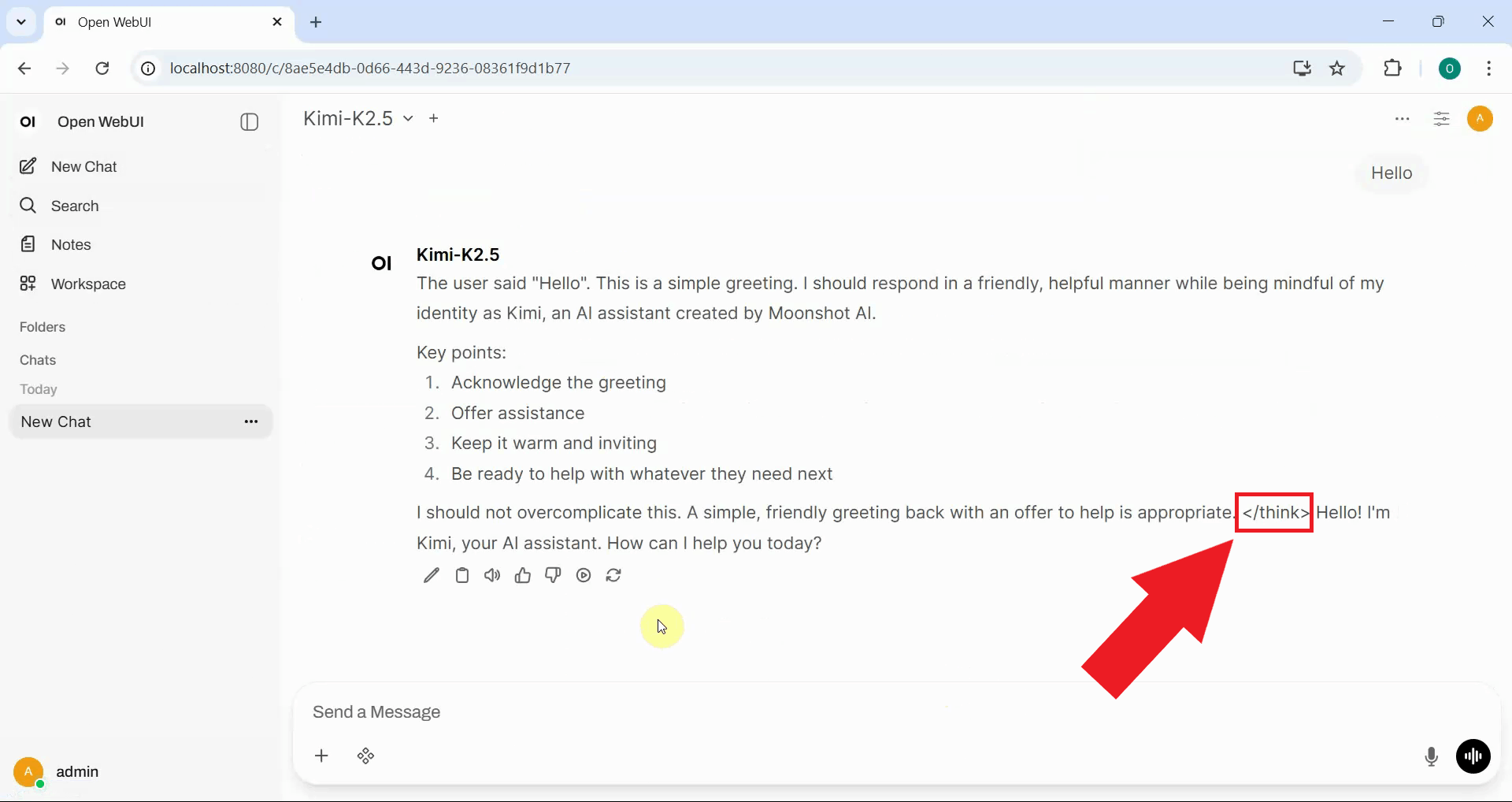 Missing think tag in response