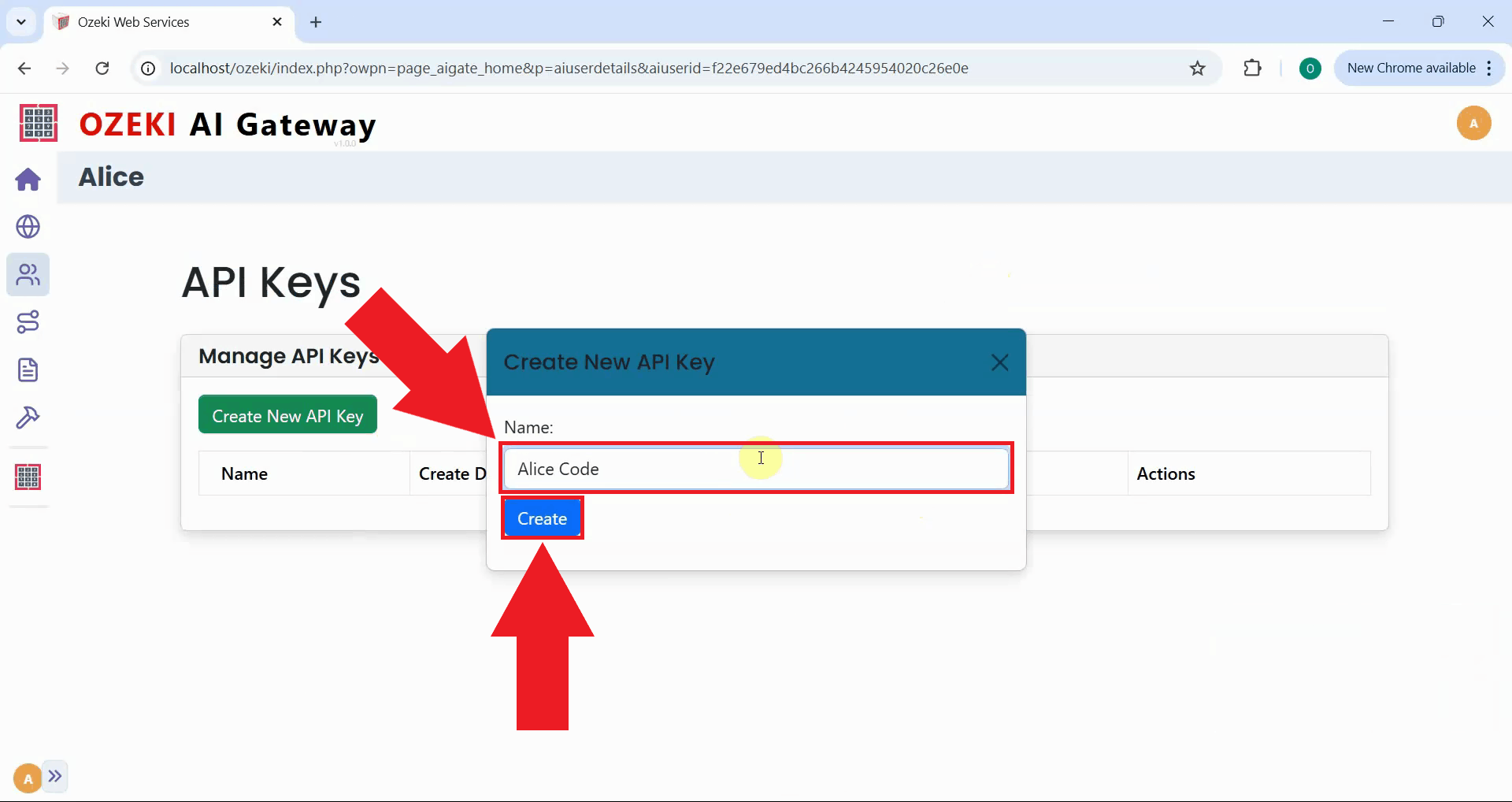 Provide API key name