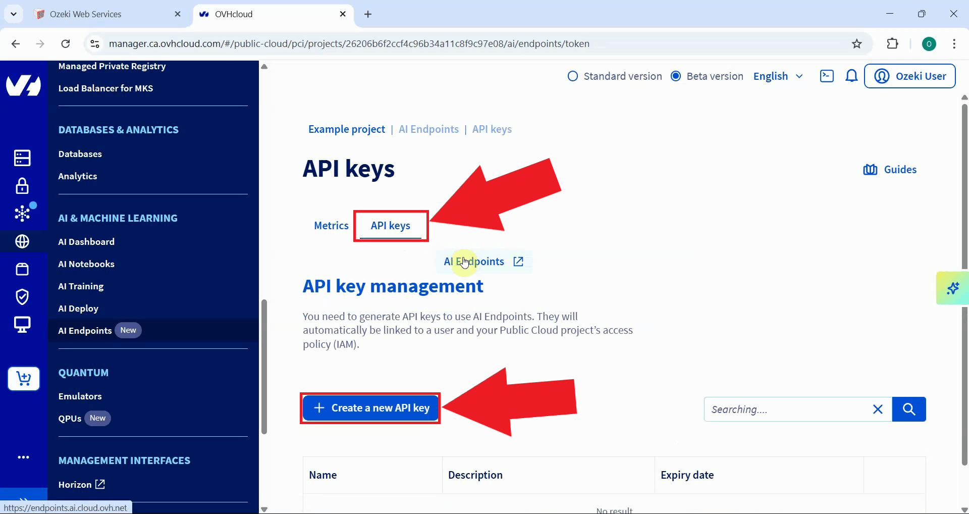 Create new API key
