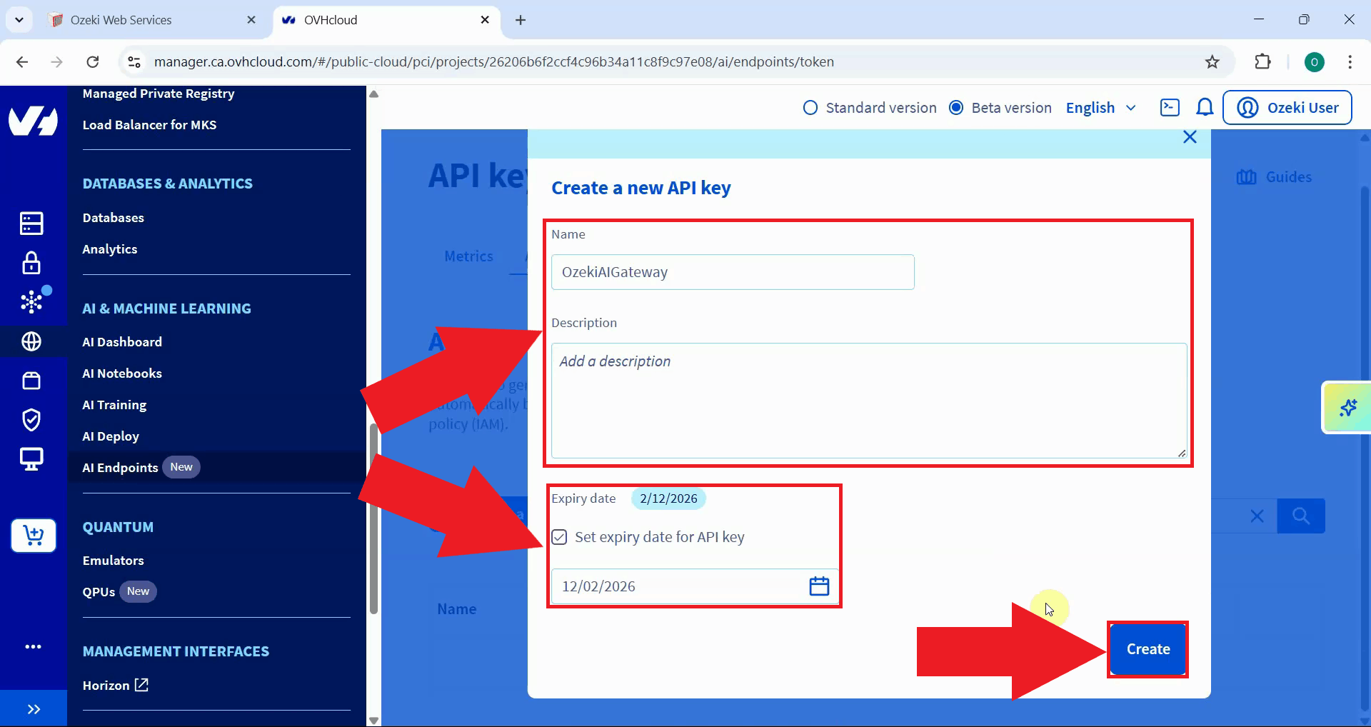 Enter details and generate key