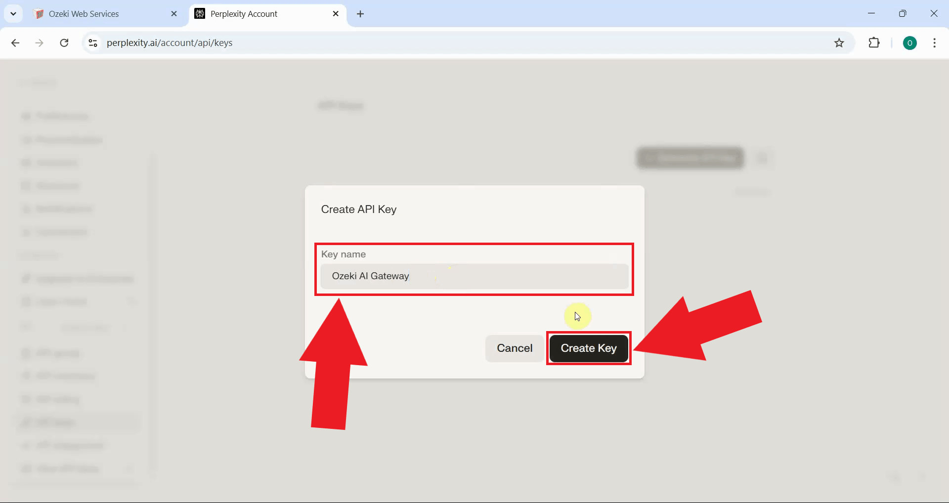 Enter name and create key