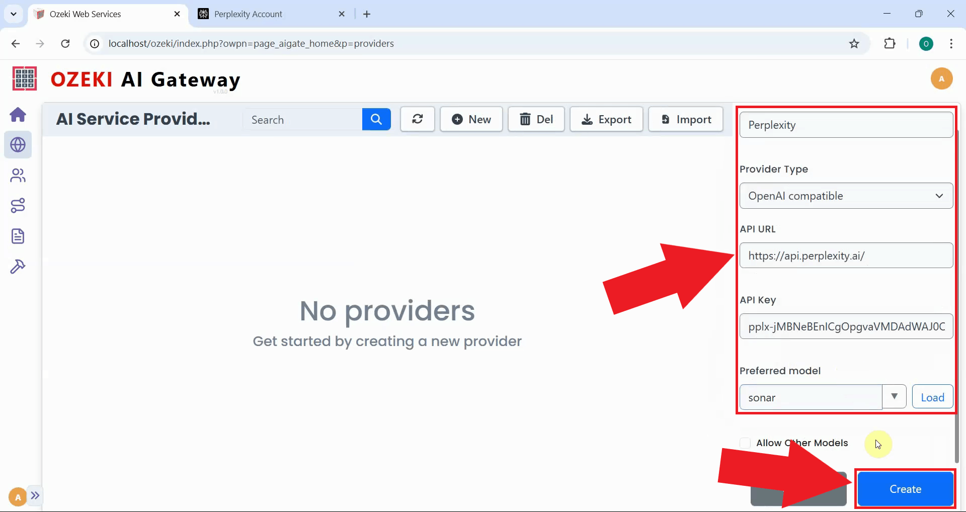 Enter details and create provider