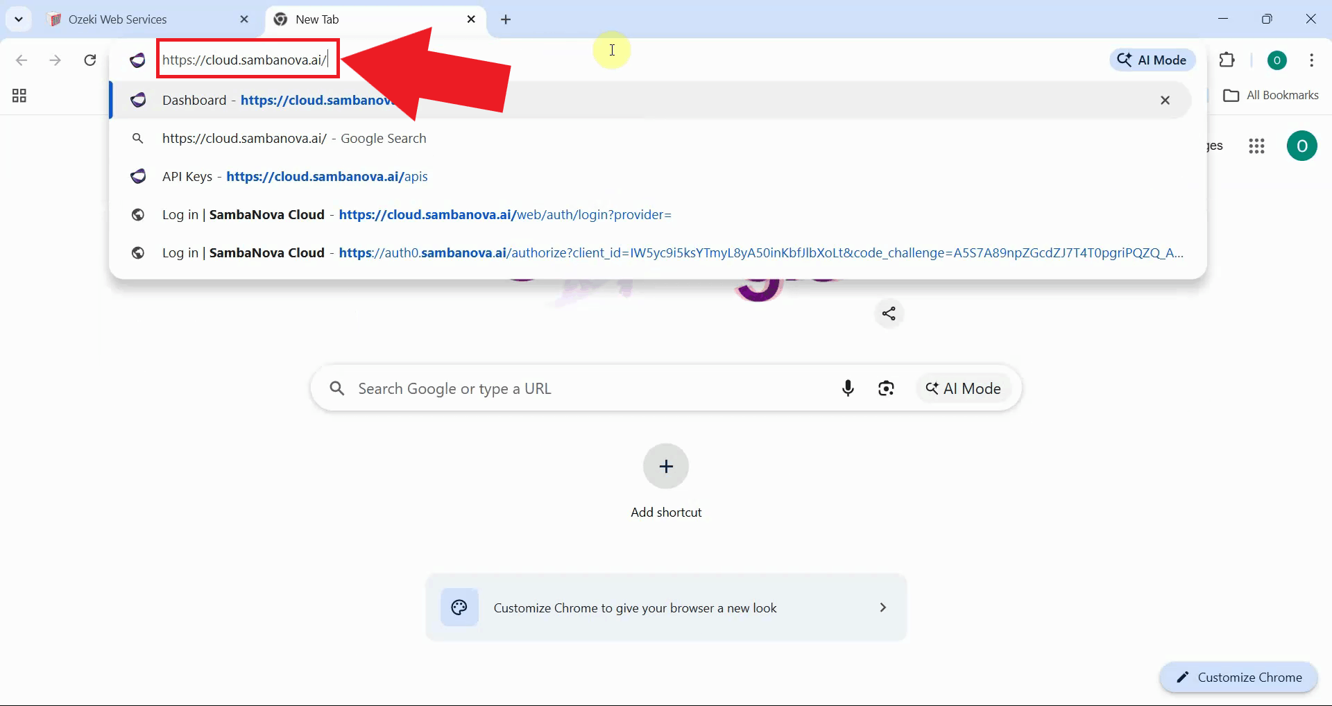 Open SambaNova dashboard