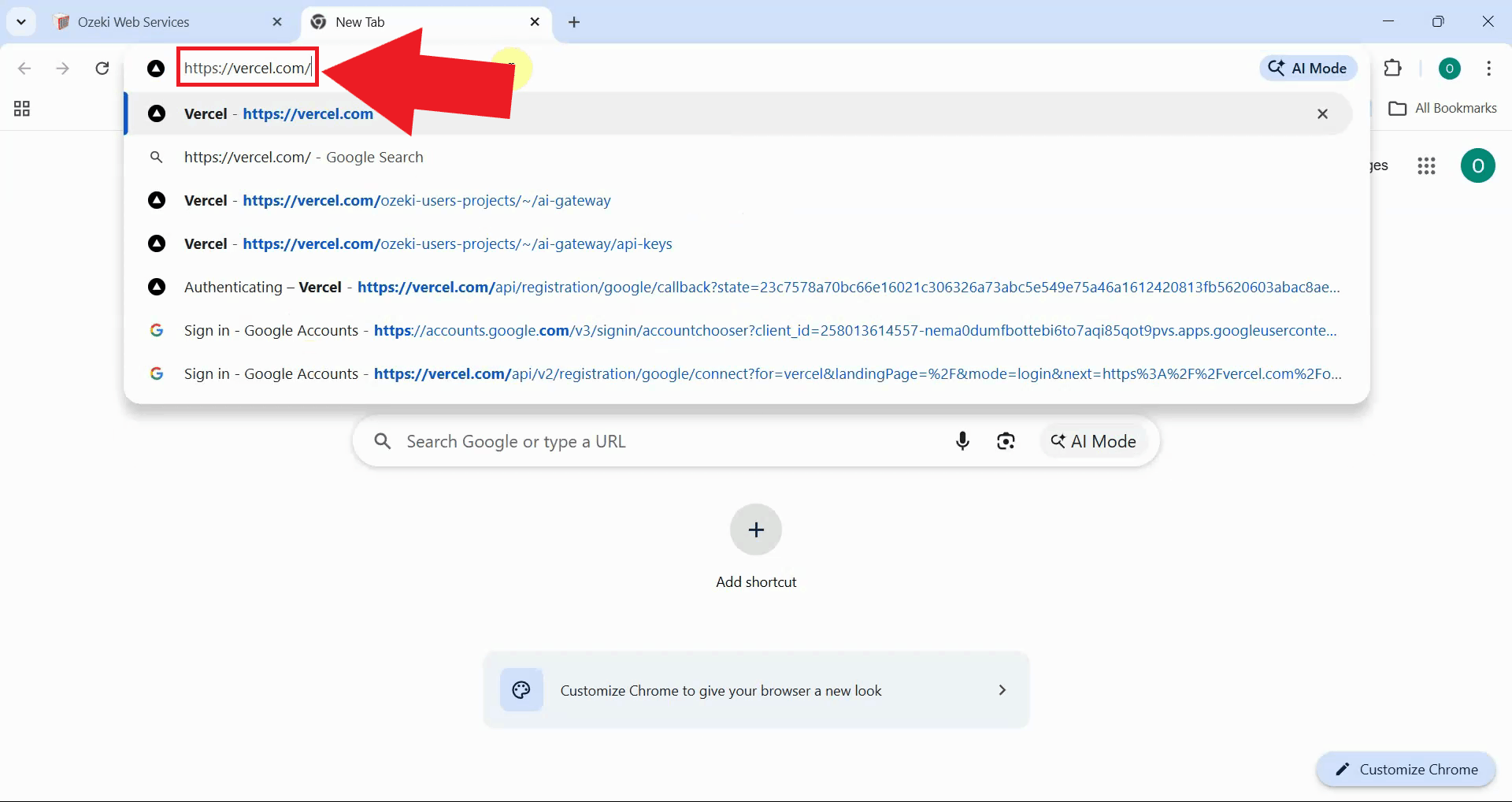 Navigate to Vercel website