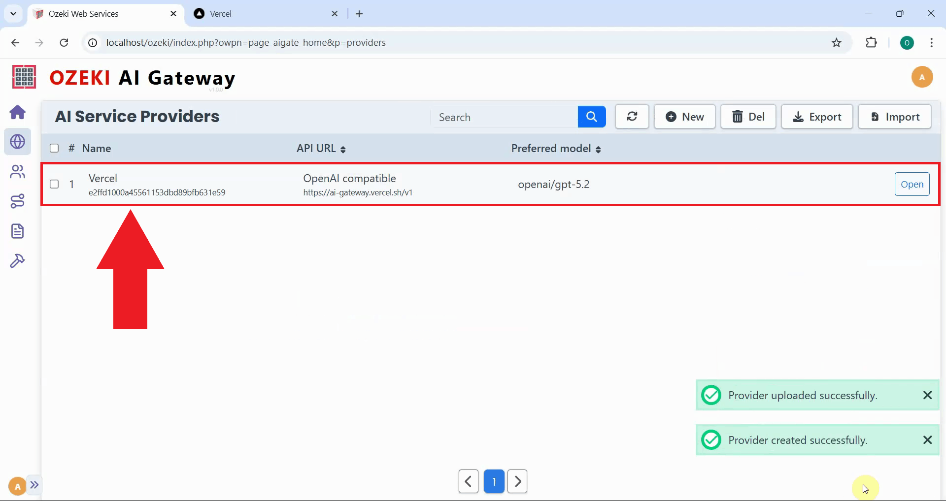 Provider created successfully