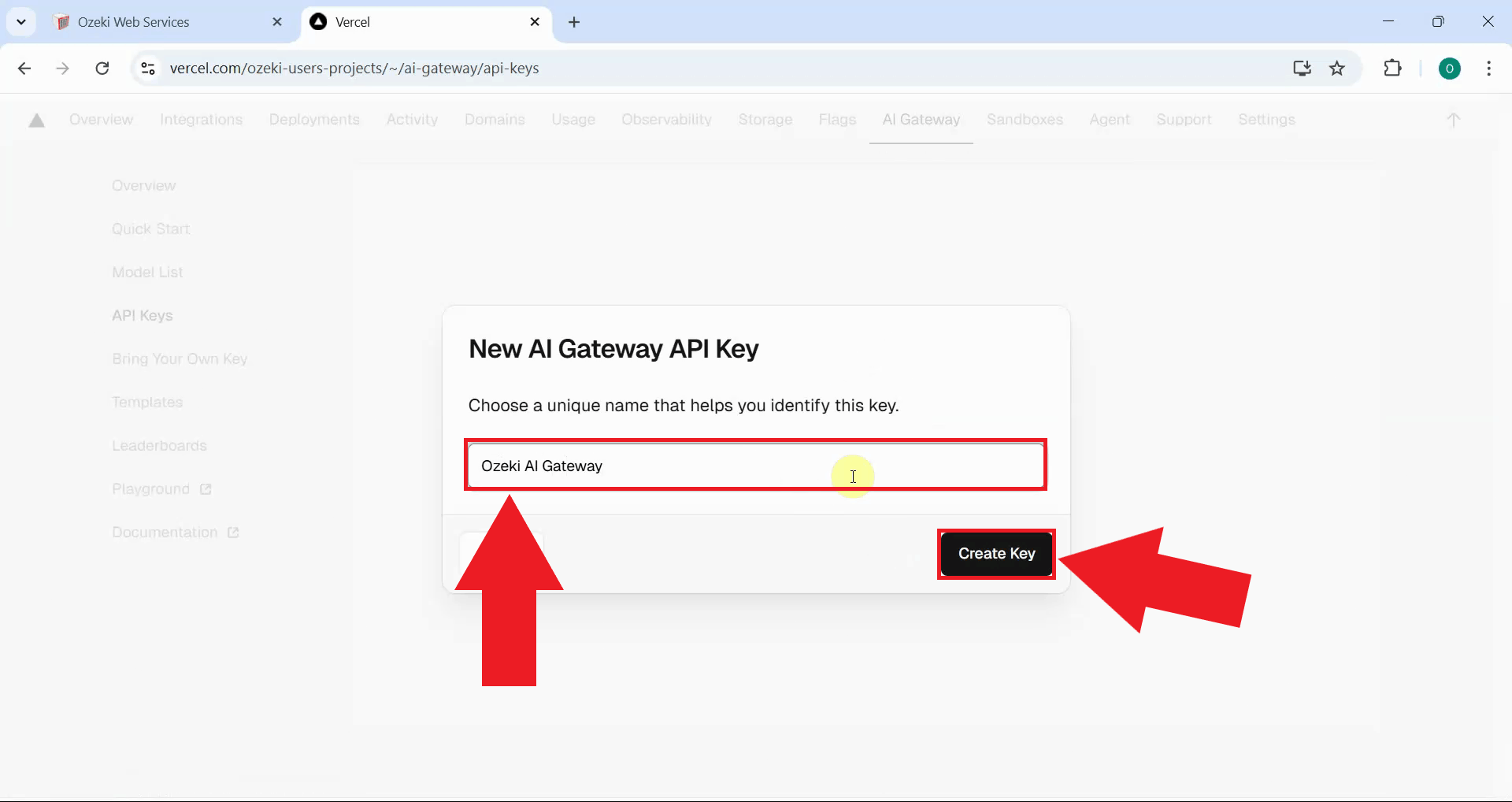 Enter name and generate key