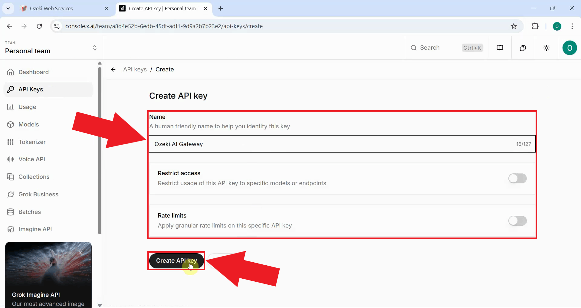 Enter details and generate key