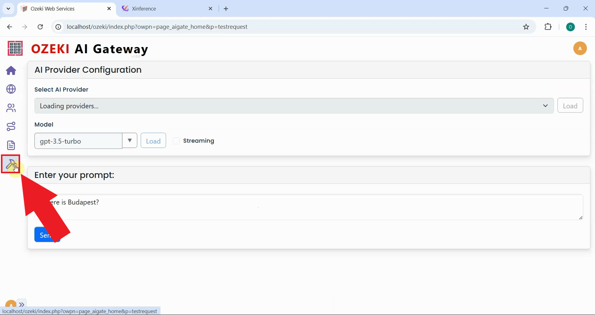 Open provider test page