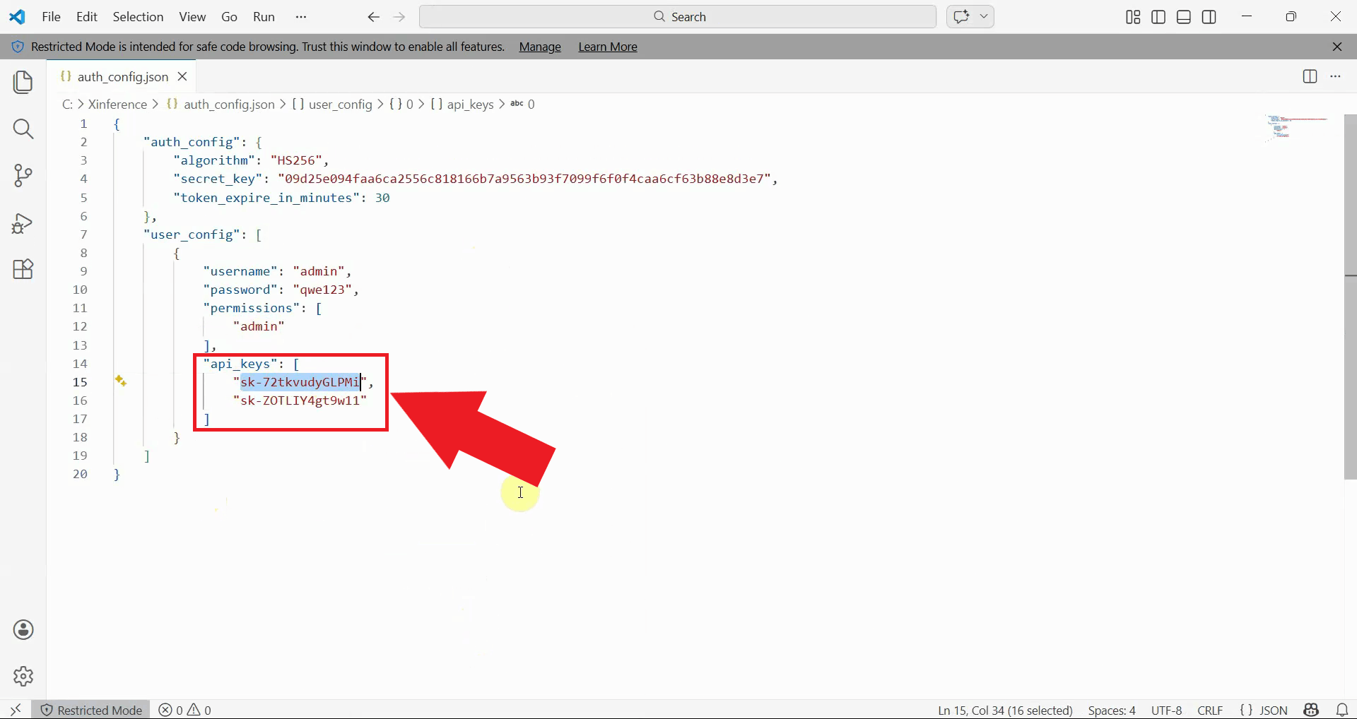 Set API keys in config file