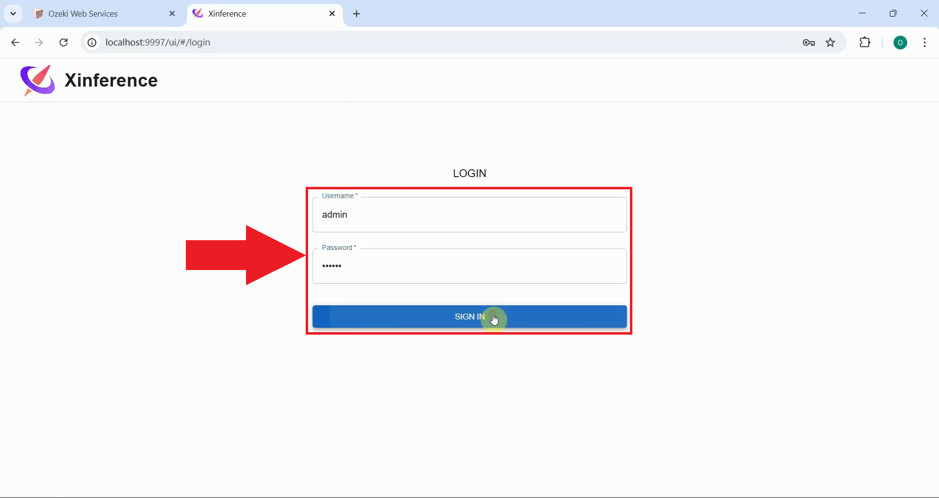 Login to admin account