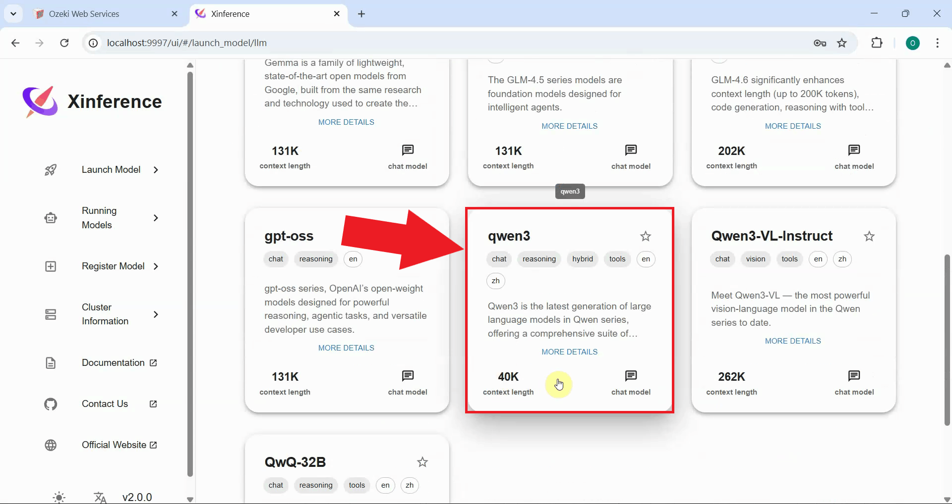 Select a model of choice