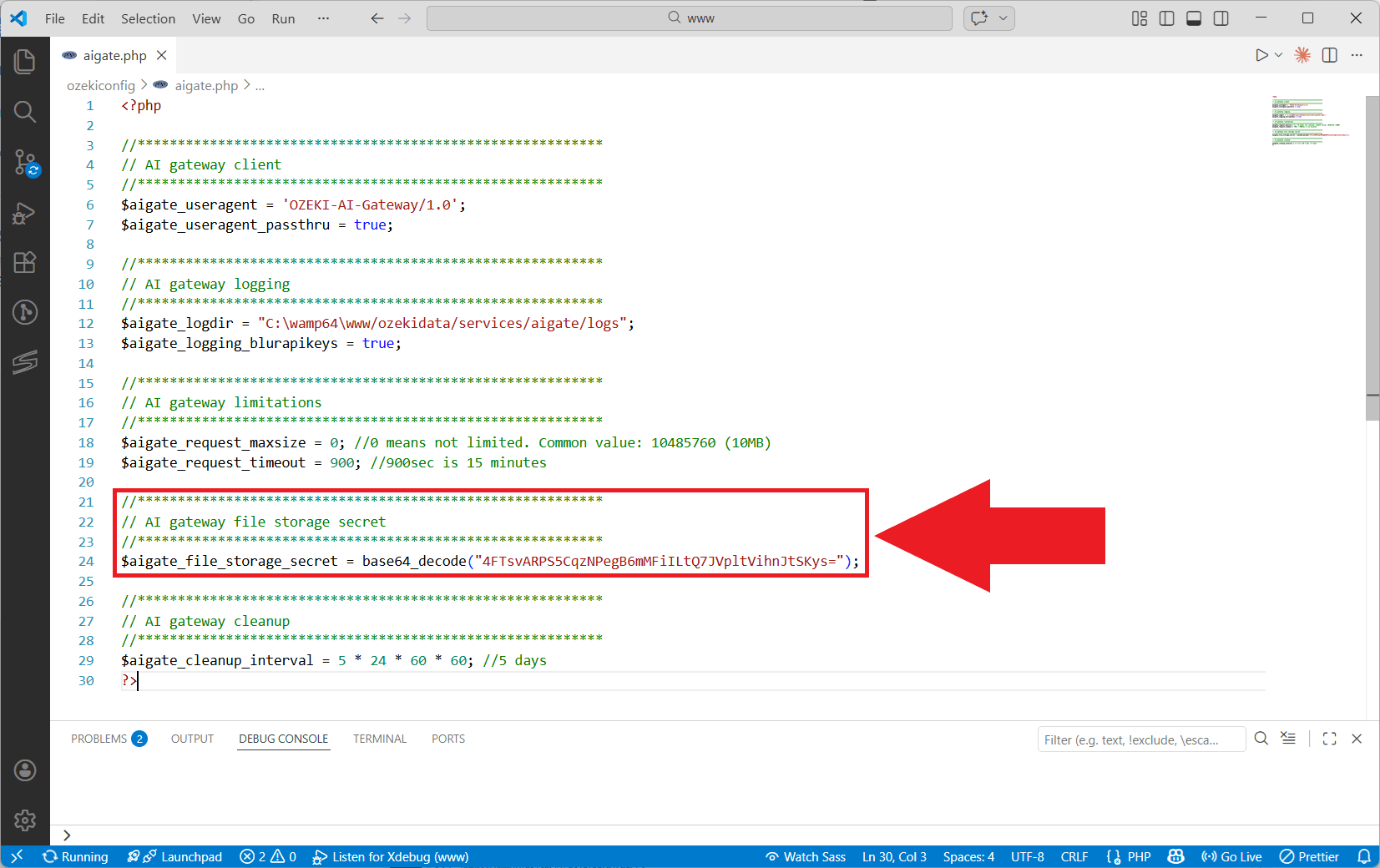 Config secret key