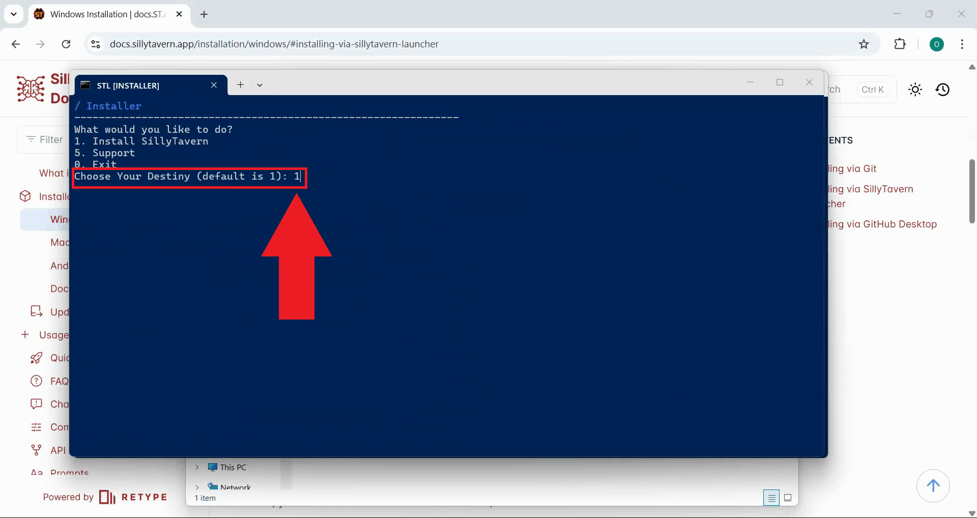 Choose install SillyTavern