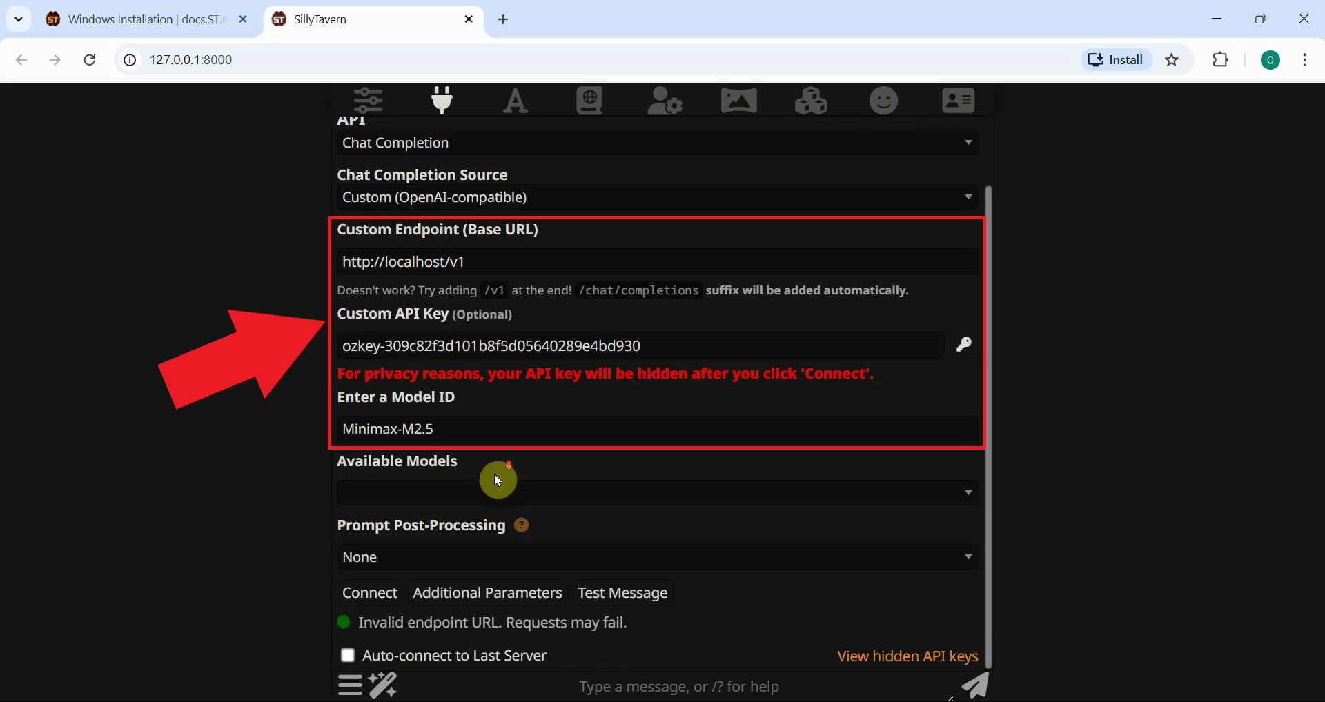 Enter Ozeki AI Gateway connection details