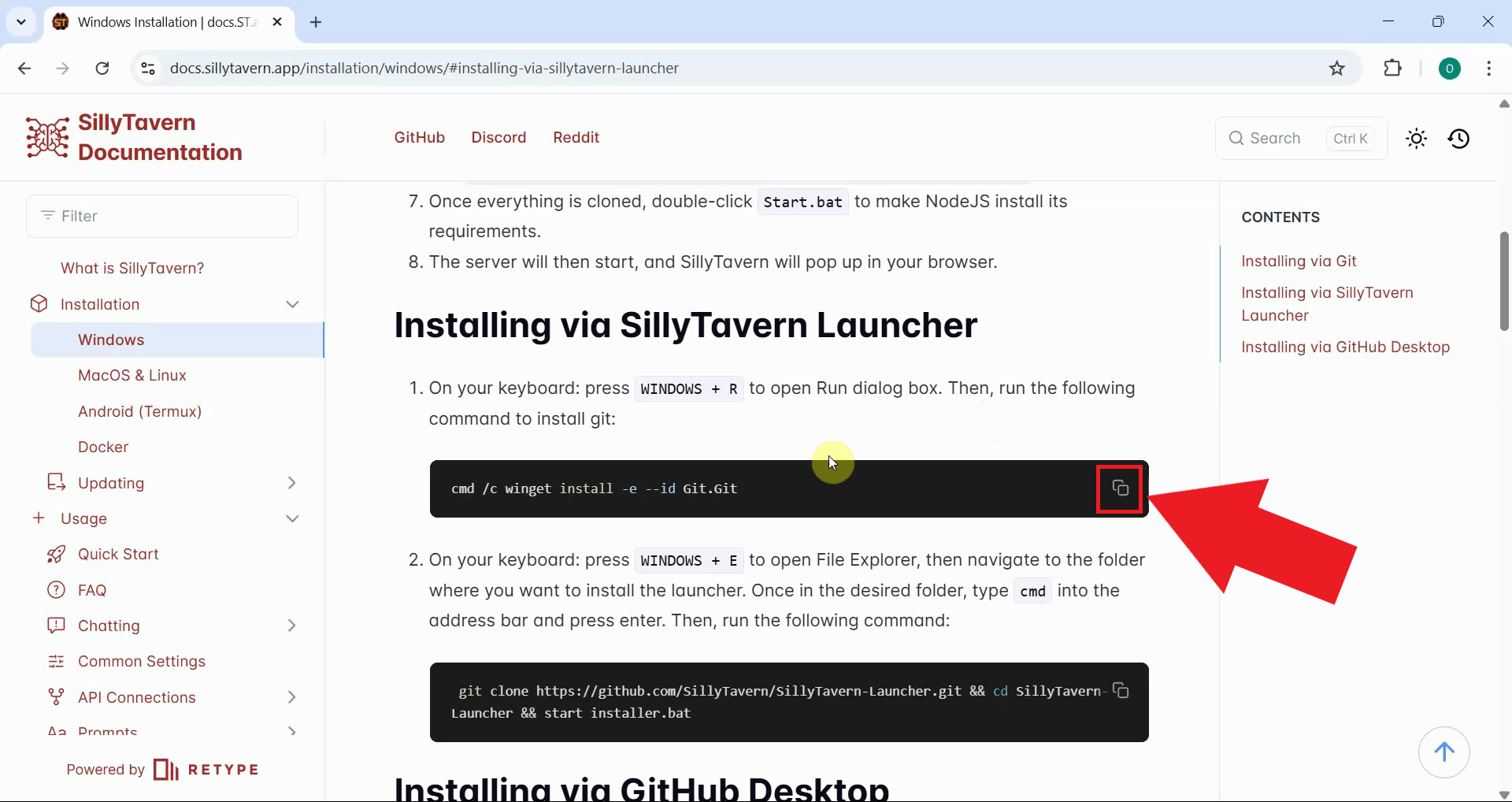 Copy Git install command