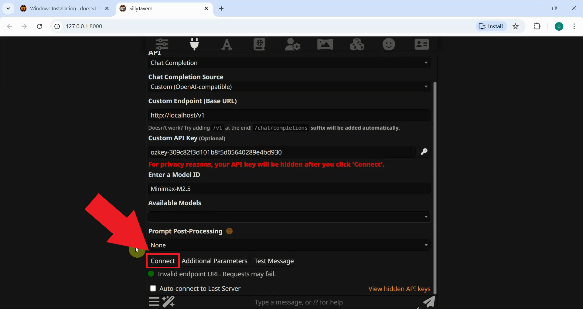 Press connect to establish connection