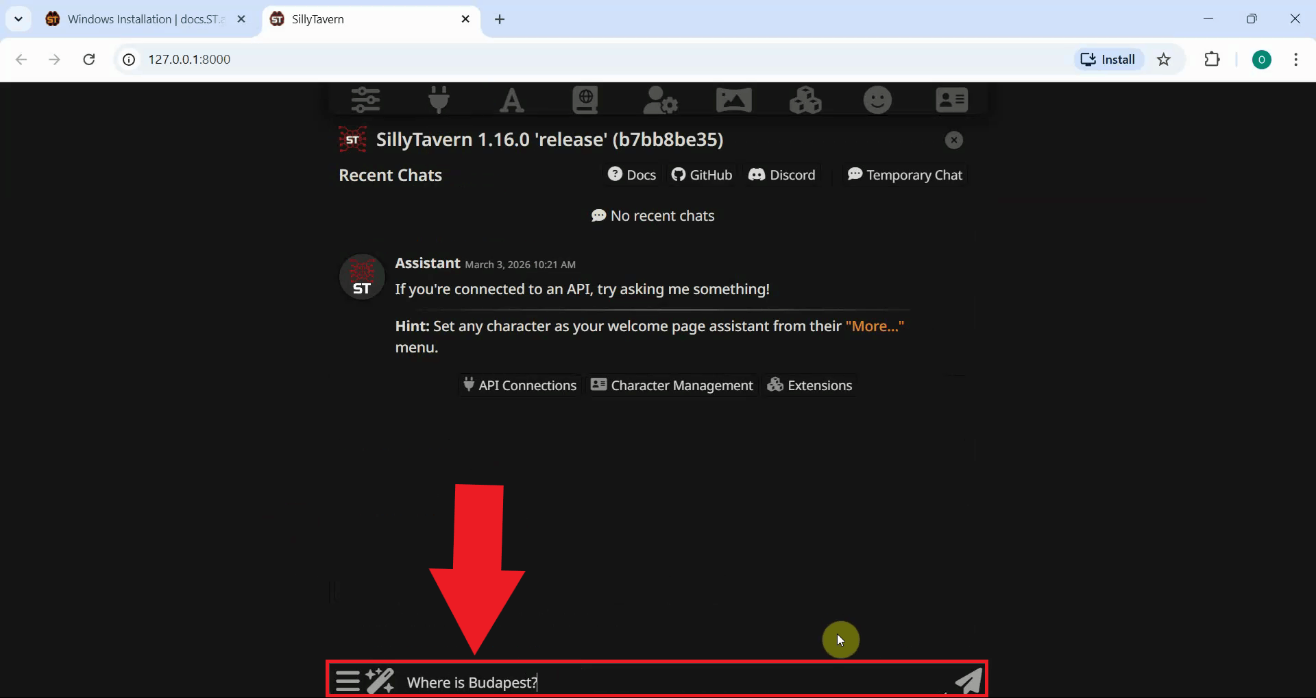 Send test prompt to LLM