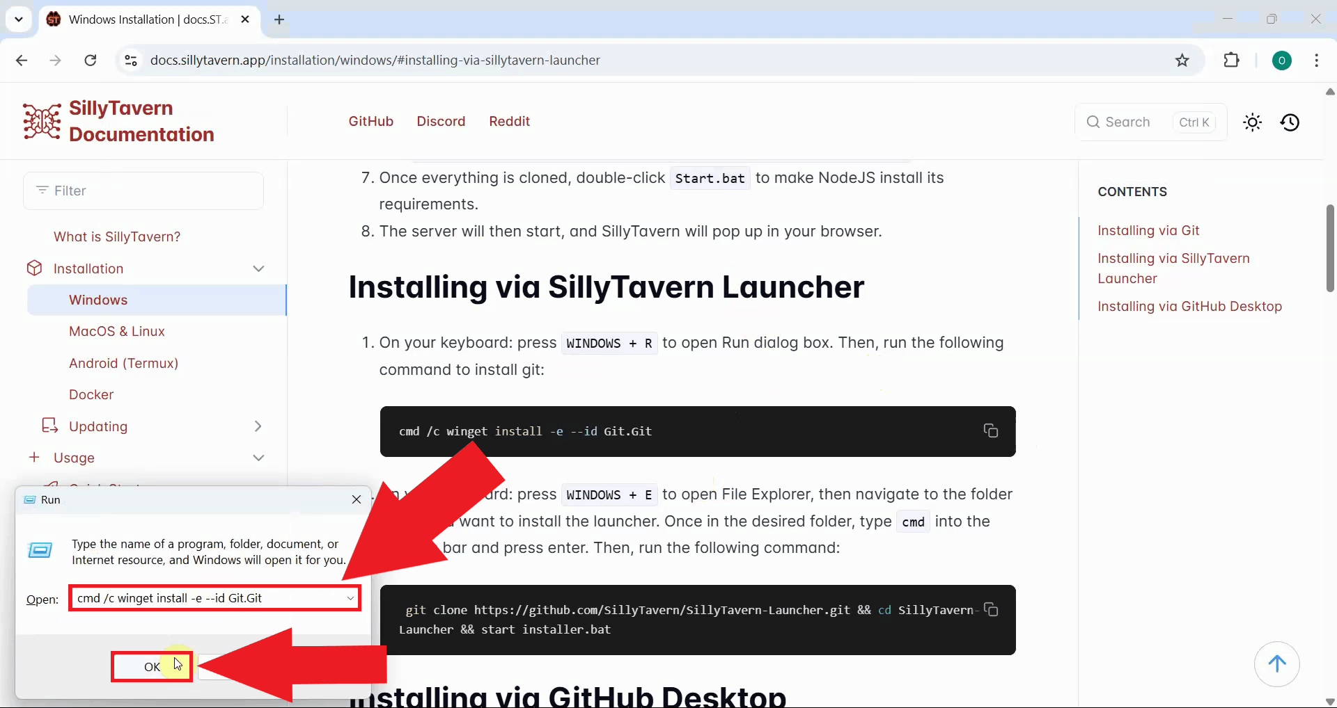 Run the Git install command