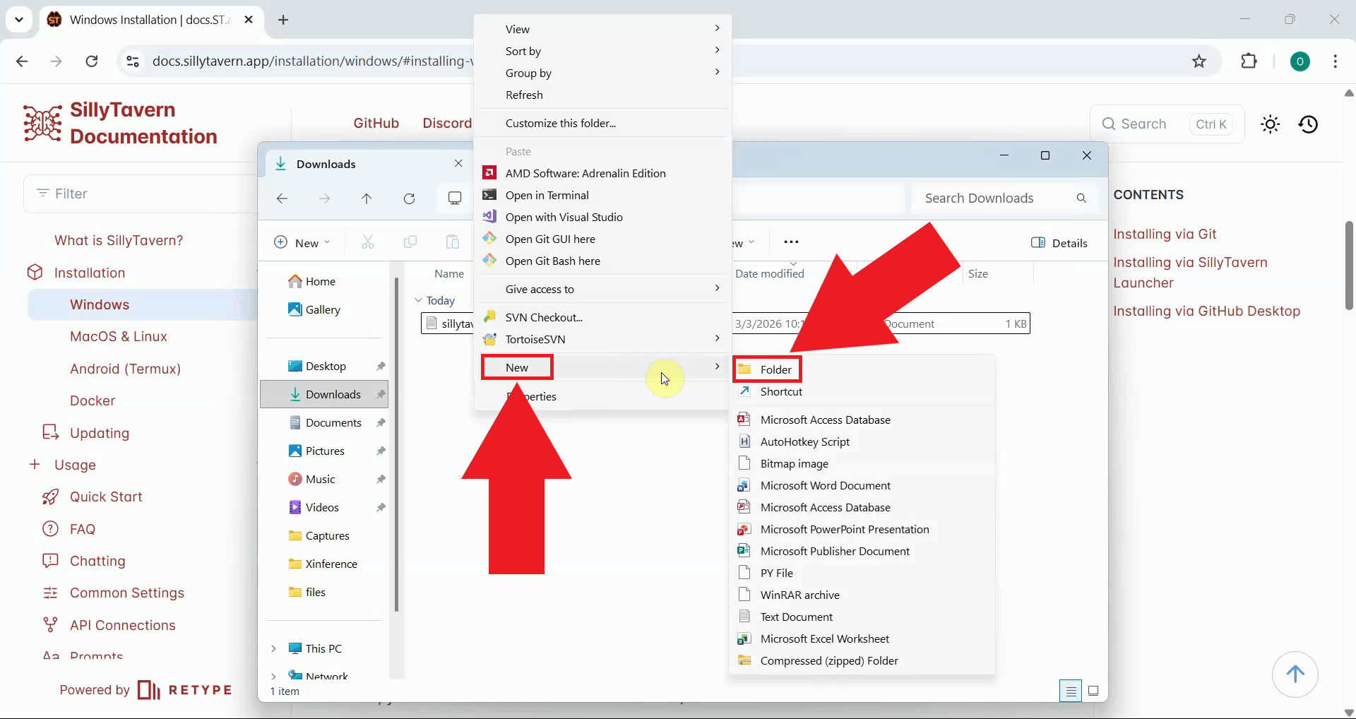 Create folder for SillyTavern