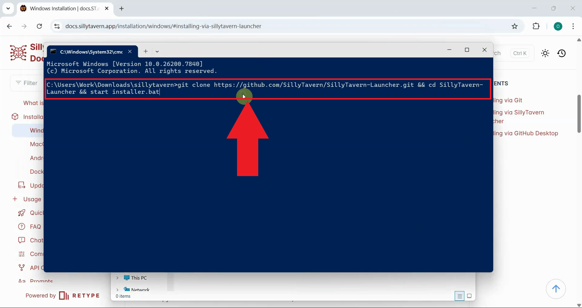 Run SillyTavern install command