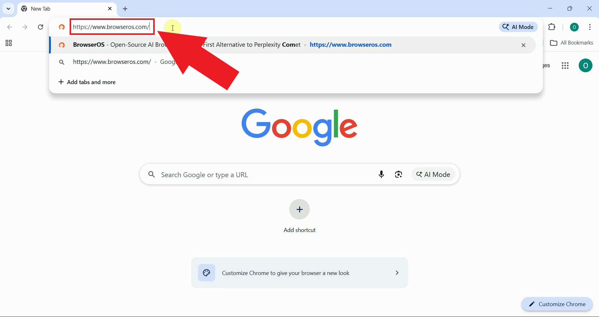Open BrowserOS website