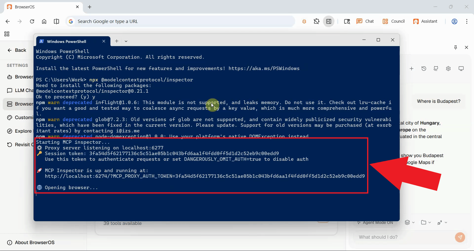 Wait for MCP Inspector to start
