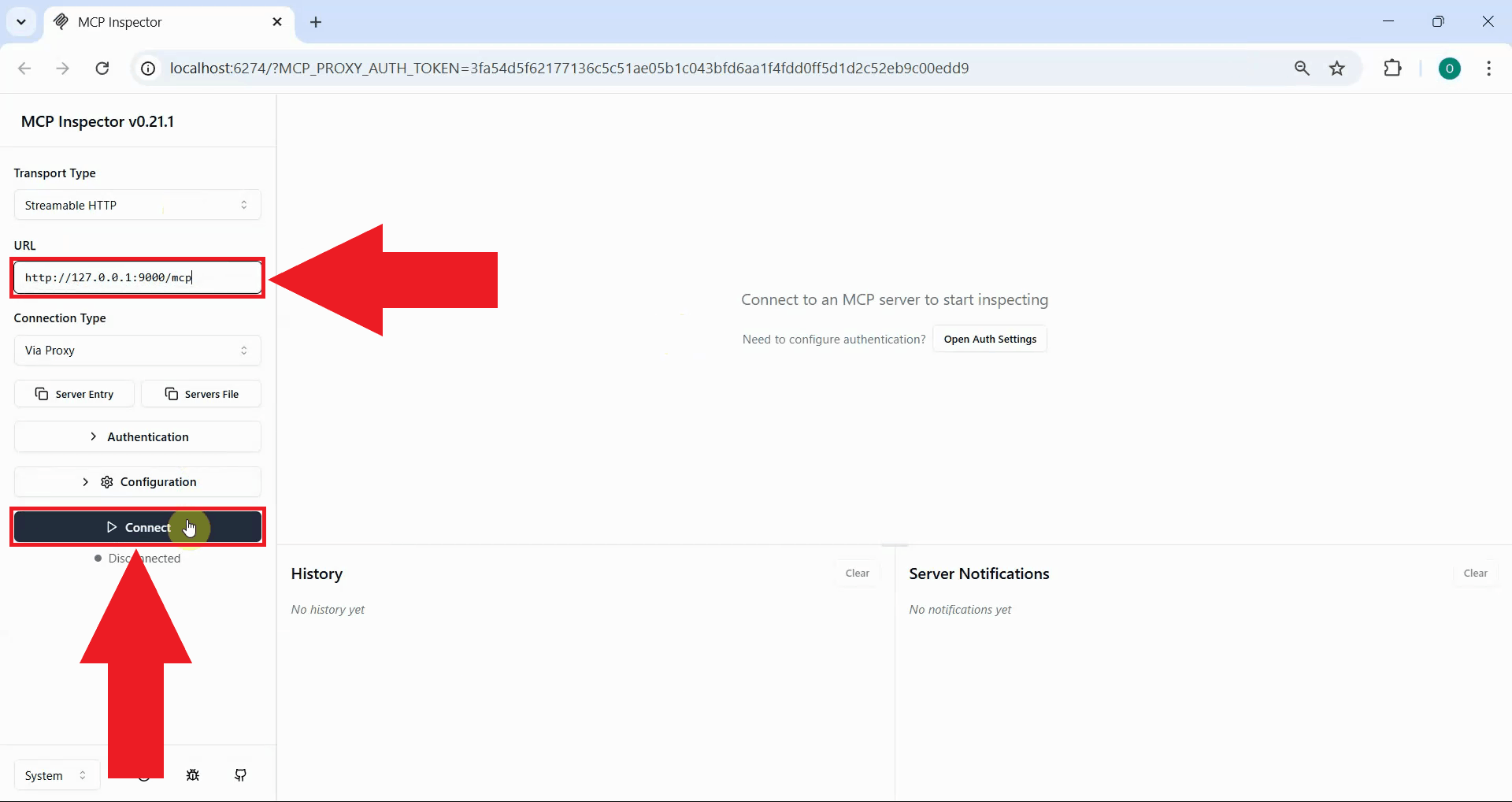 Paste URL and connect to server