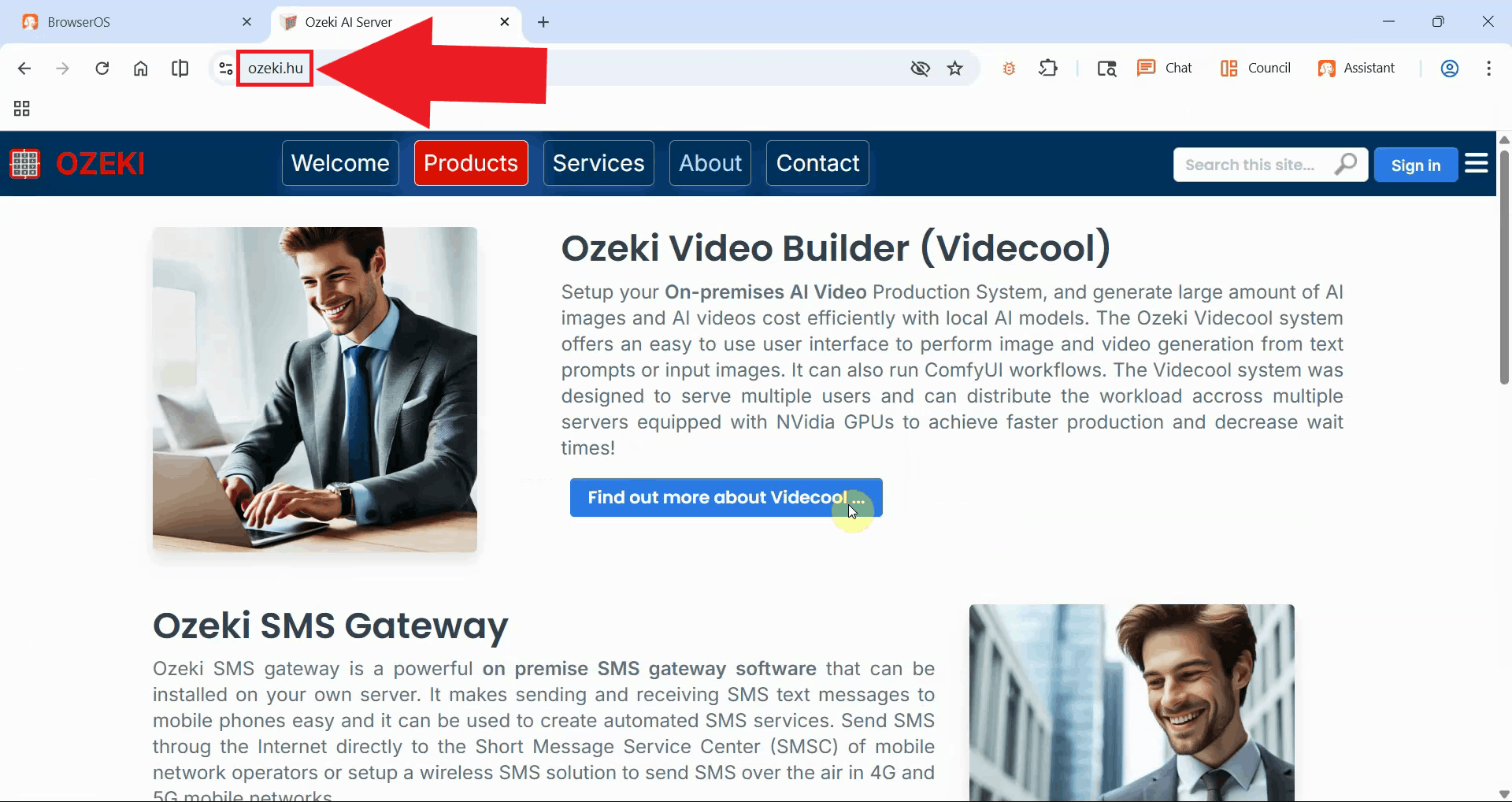 Website opened in BrowserOS