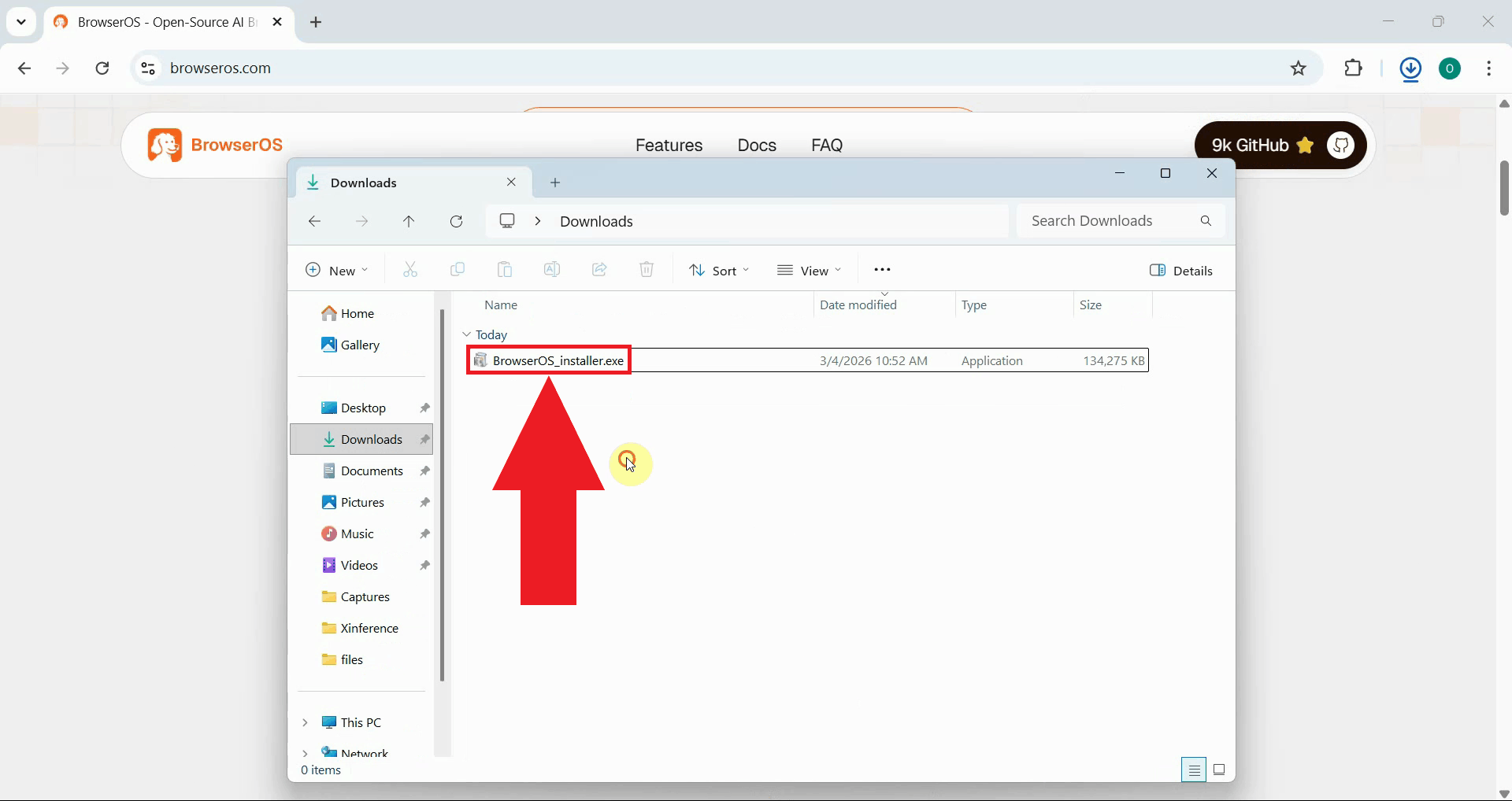 Start BrowserOS installer