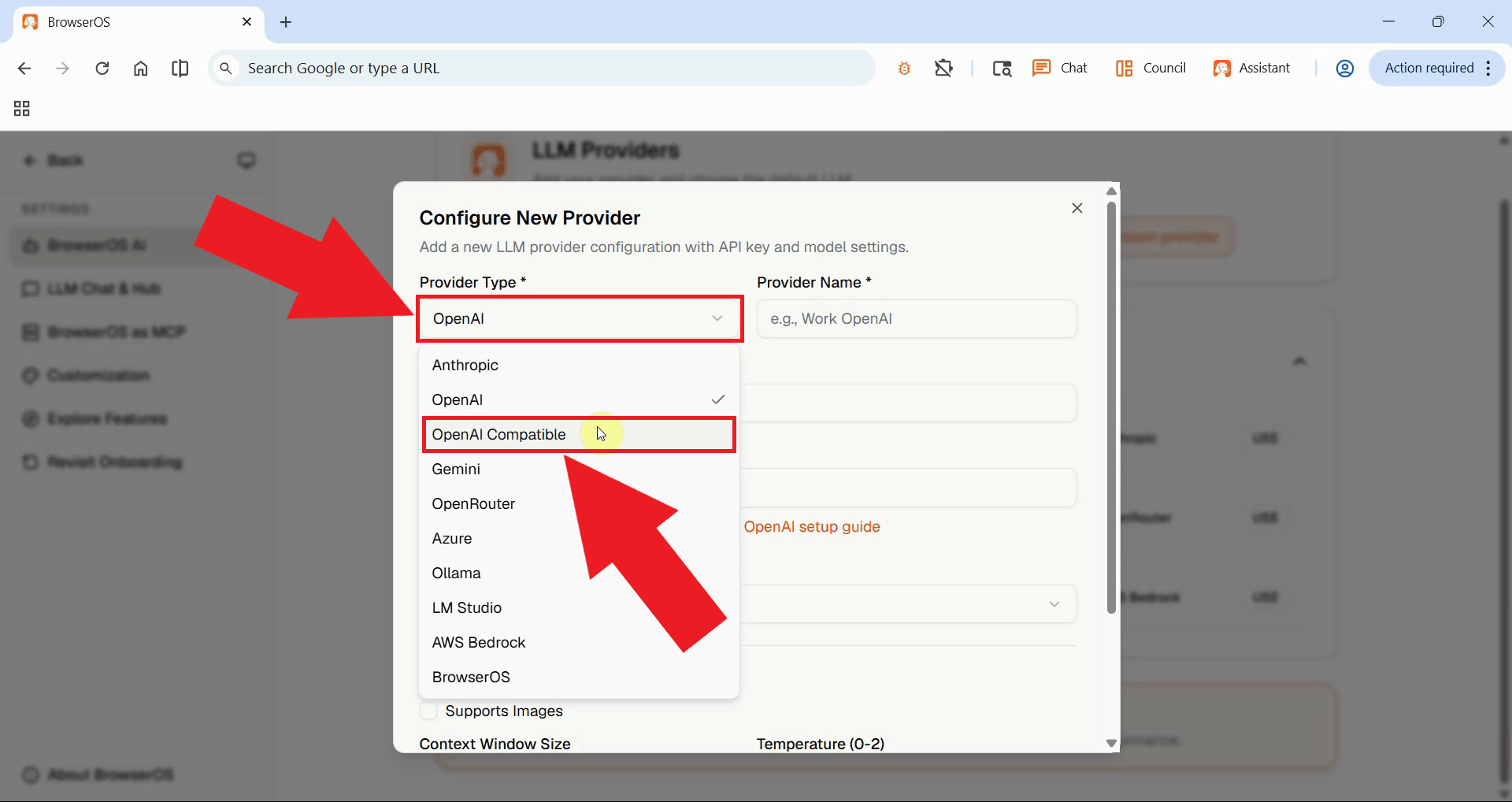 Choose OpenAI compatible provider type