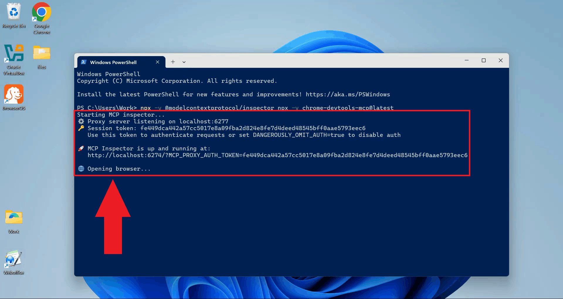 Wait for MCP Inspector to start