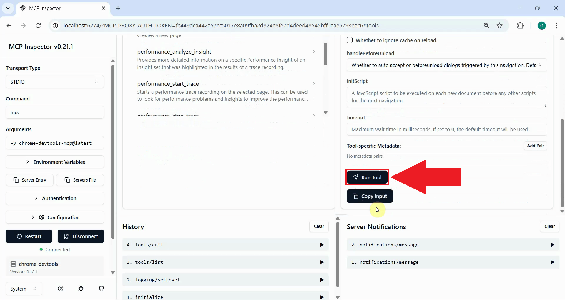 Run navigate page tool