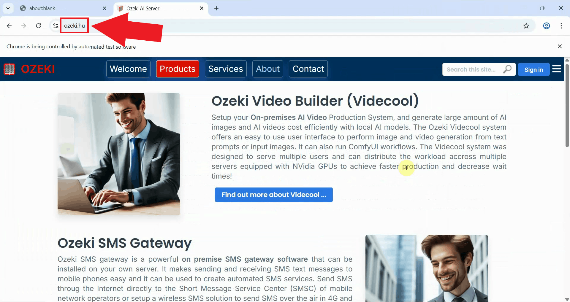 Website opened in Chrome