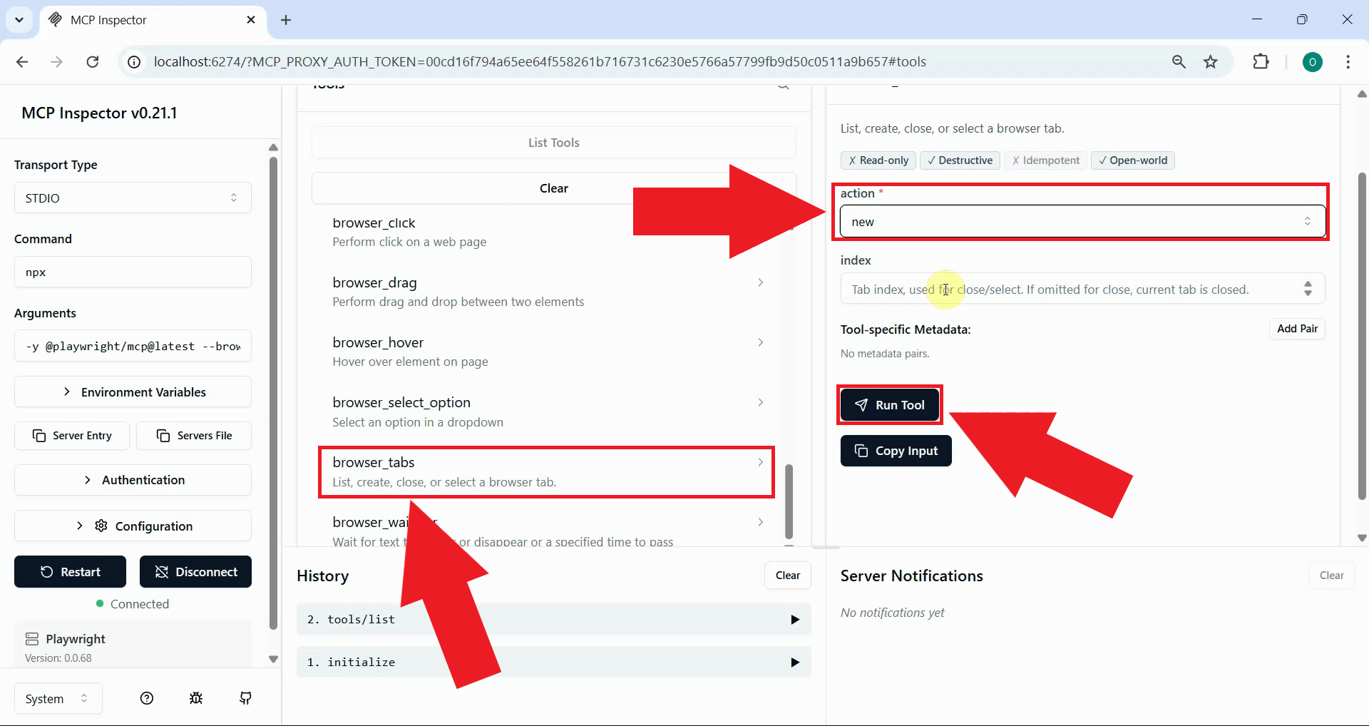 Use browser tabs tool