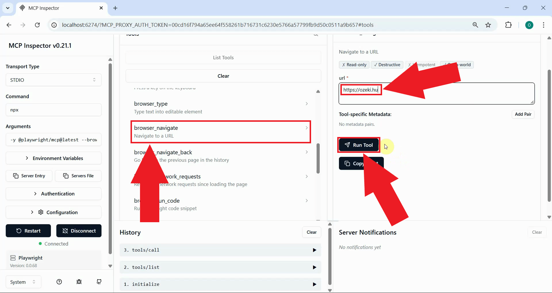 Run browser navigate tool