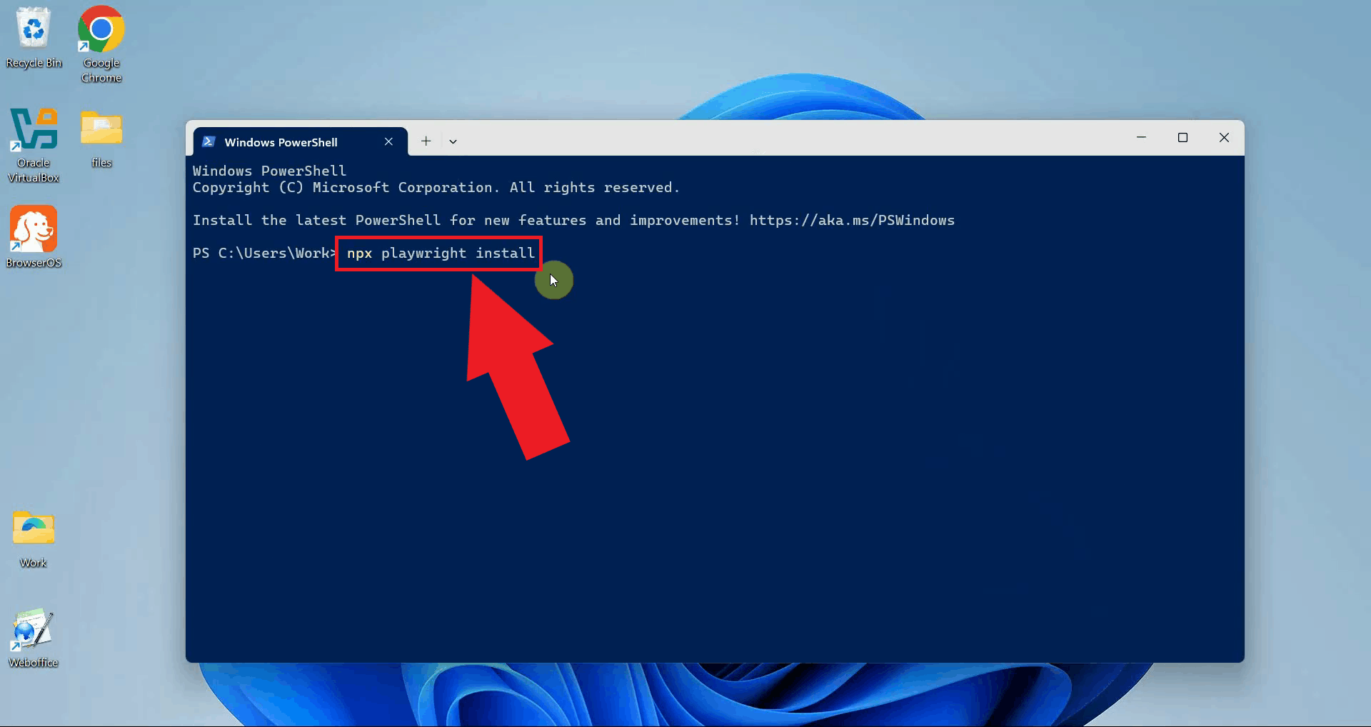 Run Playwright installer command