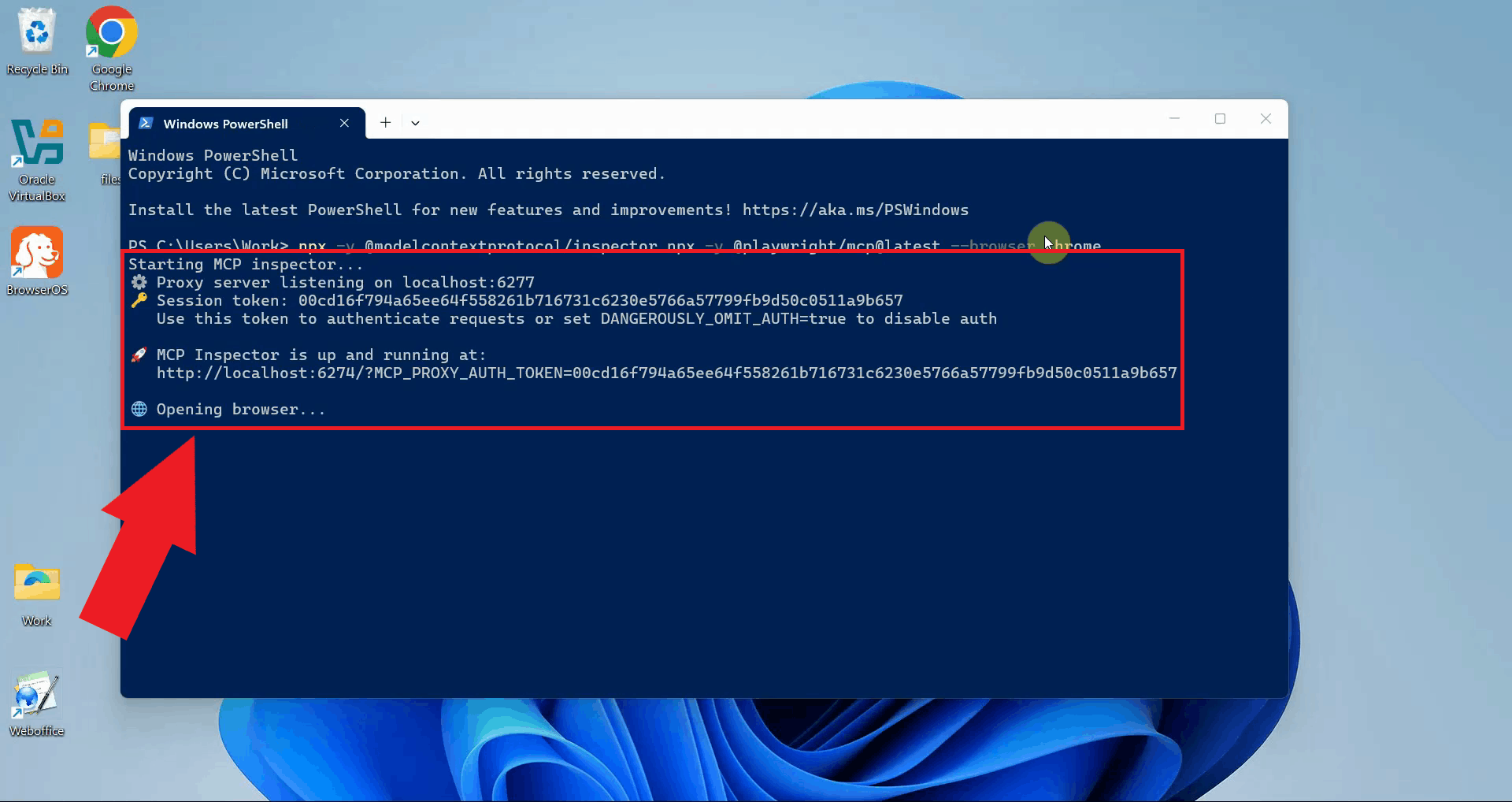 Wait for MCP Inspector to start