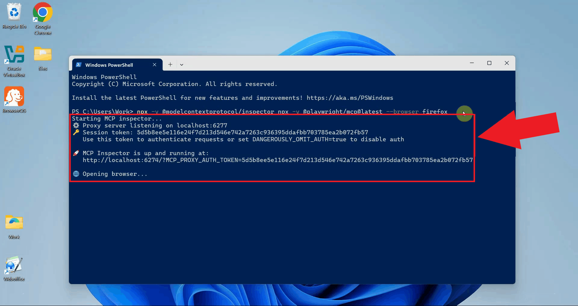 Wait for MCP Inspector to start