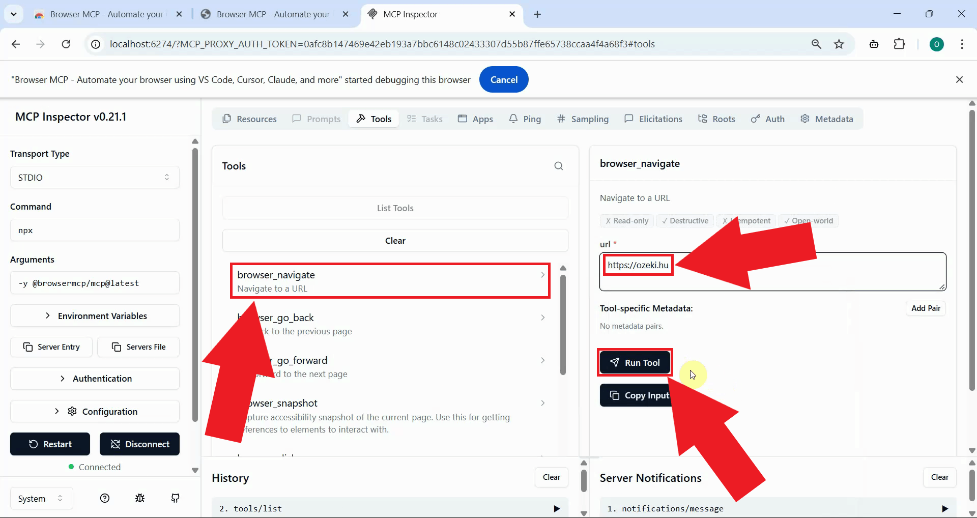 Execute the browser navigate tool