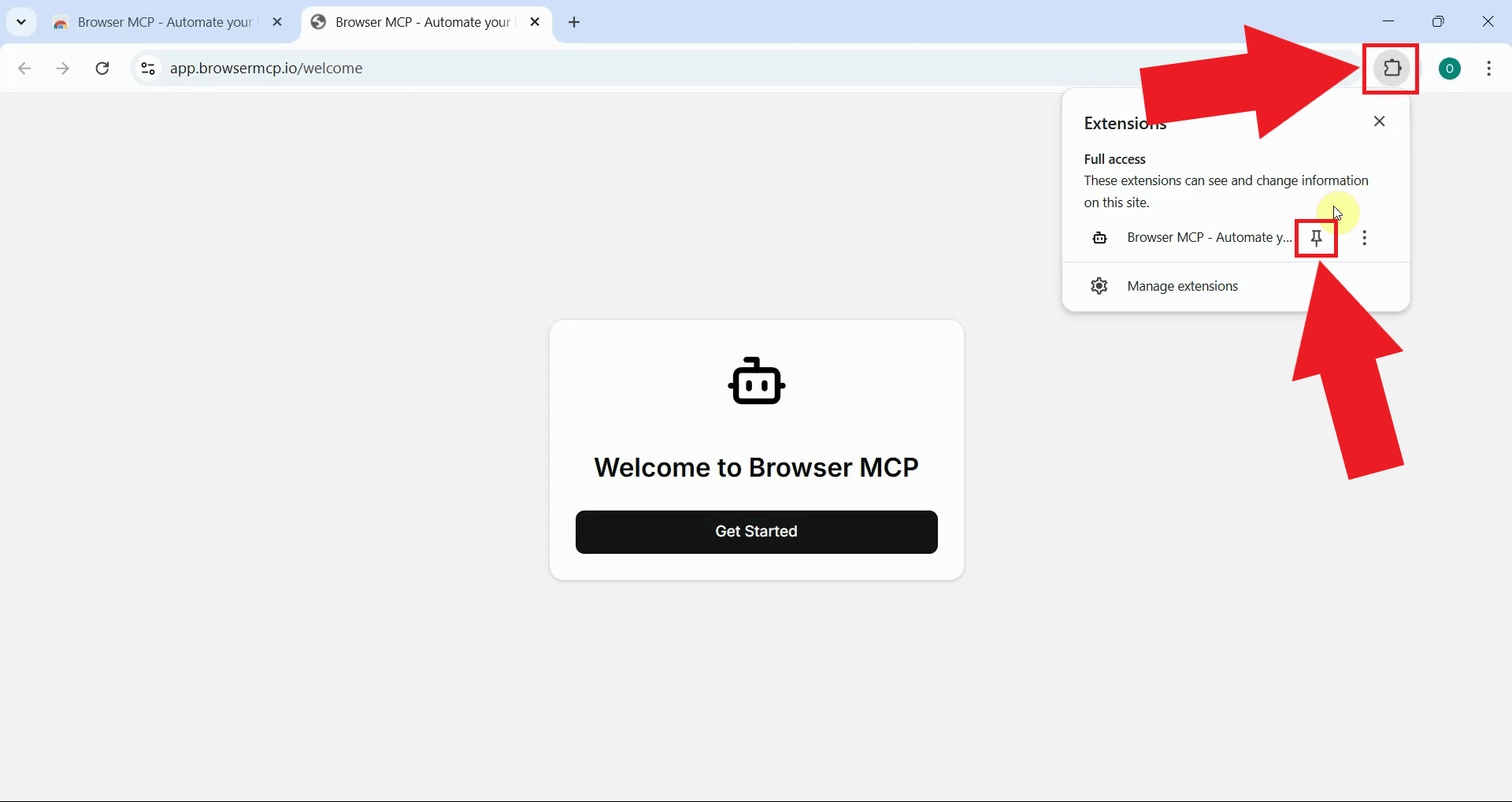 Pin Browser MCP extension