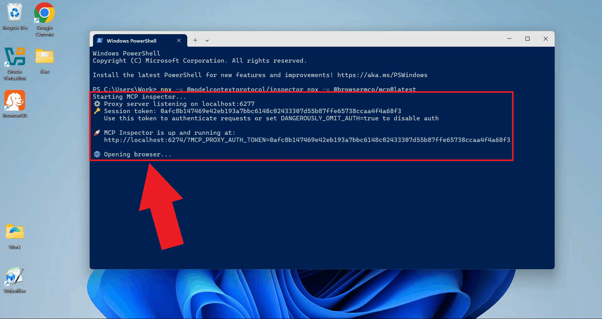 Wait for MCP Inspector to start
